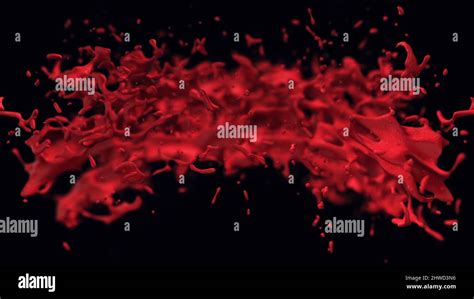 Abstract Animation Of Blood Blots Bloody Red Liquid In Flight On Black