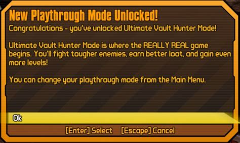 After you finish the game once you can carry your level and equipment over to that more difficult mode. Ultimate Vault Hunter Mode | Borderlands Wiki | Fandom