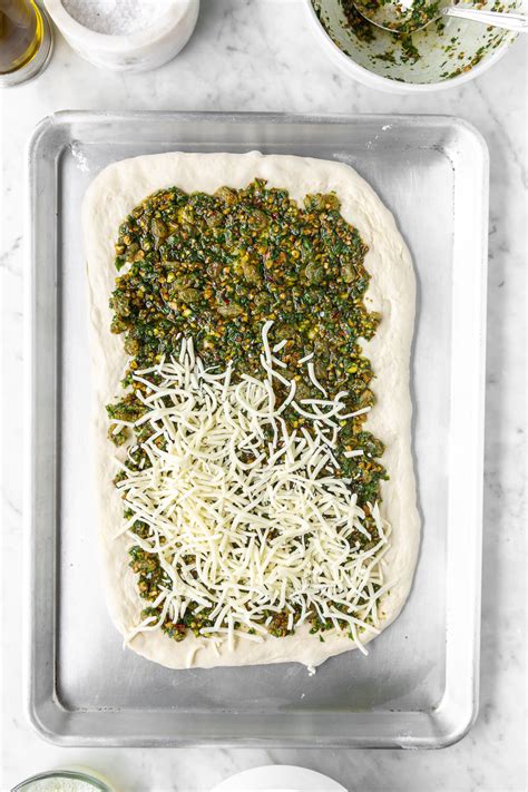 Stuffed Focaccia With Mozzarella And Pistachio Pesto With Spice