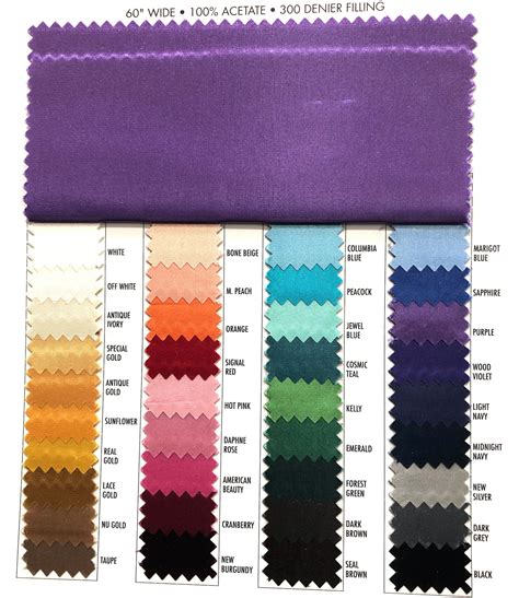 Bridal Satin Fabric Color Chart 1 Yard Choice Color From Etsy
