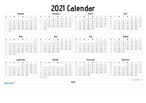 2021 Free Yearly Calendar Template Word