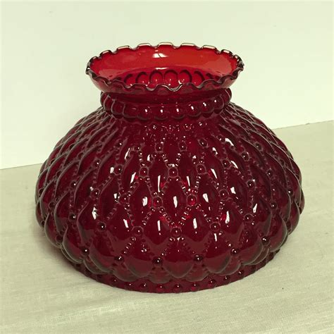 Antique Fenton Ruby Red Diamond Quilt Glass Hurricane Lamp Shade Gwtw