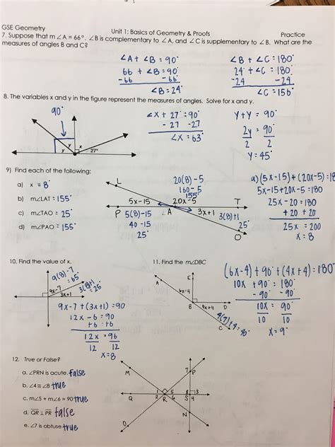 Geometry Basics Worksheet Answers