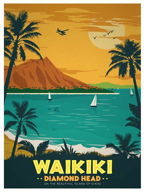 Vintage Waikiki Travel Posters Vintage Travel Posters Retro Travel Poster