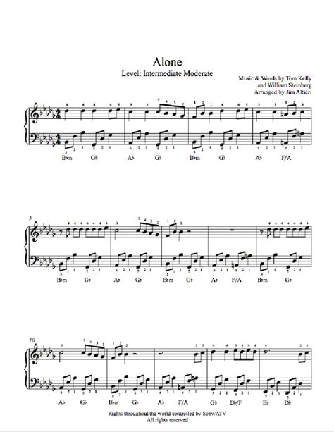 Alone By Heart Piano Sheet Music Intermediate Level Playground