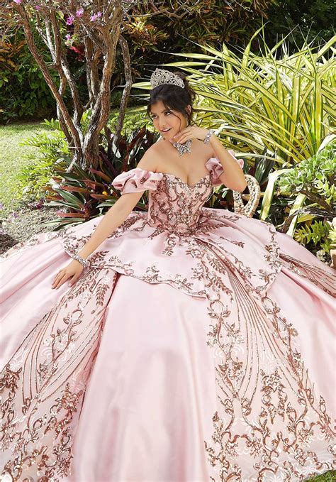 Sequin Print Satin Quinceanera Dress By Mori Lee Vizcaya 89285 In 2022 Quinceanera Dresses