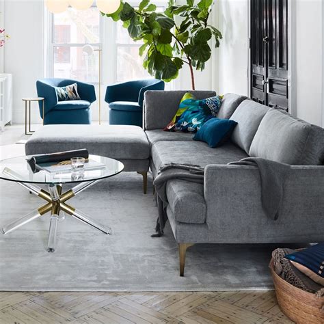 Each sofa boasts a handmade frame for durability and minimalist platform. Andes 3-Piece Chaise Sectional - Metal (Distressed Velvet ...