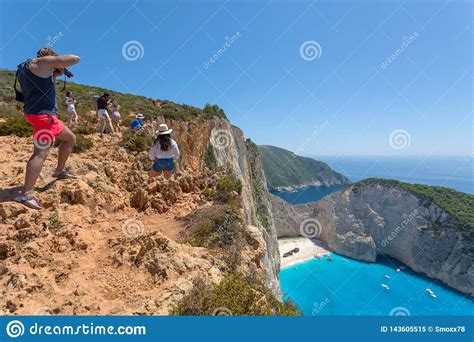 Tourists Visit Famous Shipwreck Beach In Zante Editorial Image Image