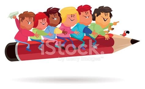 Kids Riding Pencil Stock Photo Royalty Free Freeimages