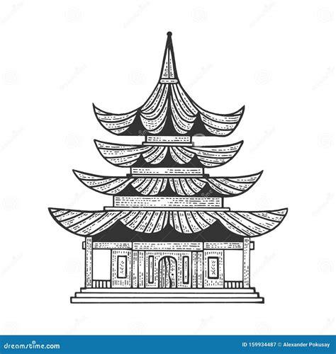 Japanischer Tempel Pagoda Hausskizze Gravur Vektor Abbildung