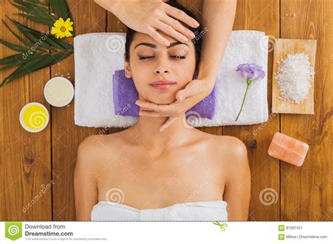 Woman Massagist Make Face Lifting Massage In Spa Wellness Center Stock Image Image Of Ethnic