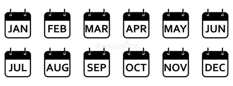 Every Month Of A Year Calendar Icons Set Of Black Calendar Icons Stock