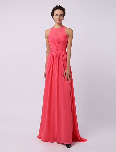 A Line Illusion Neckline Floor Length Chiffon Bridesmaid Dress Milanoo