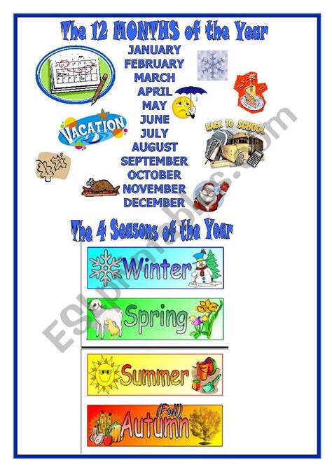 Months Seasons Holidays Of The Year Pg1 Esl Worksheet By Lorildos