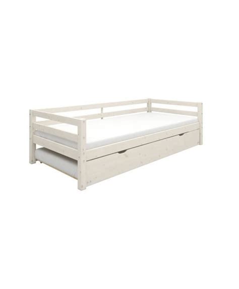 Lit Banquette Gigogne Enfant 2x90 X 190 Cm Pin Massif Blanchi