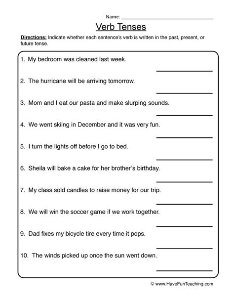 Identifying Verb Tenses Worksheet By Teach Simple Riset