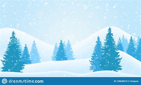 Vector Illustration Of Mountain Winter Landscape With Snow Coniferous