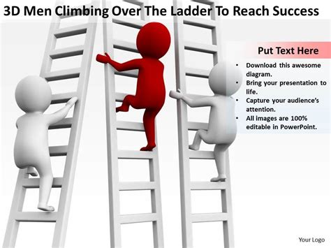 3d Men Climbing Over The Ladder To Reach Success Ppt Graphics Icons