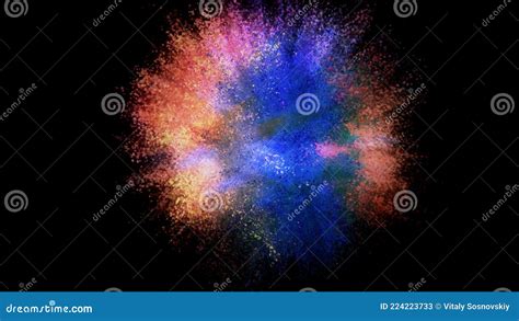 3d Rendering Of Colorful Explosion Of Colored Particles On Black