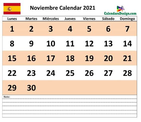 Calendario Noviembre 2021 Español