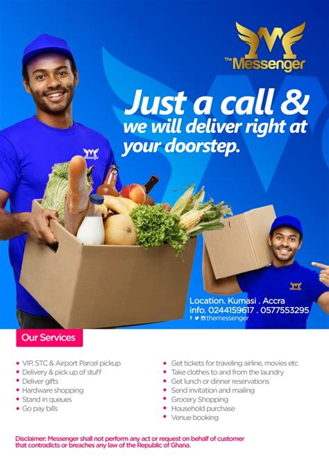 With dishes you're guaranteed to love, order now for delivery within 32 minutes. Messenger Delivery Service (Kumasi, Ghana) - Contact Phone ...