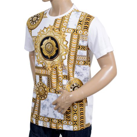 Gold And Black Printed Slim Fit T Shirt From Versace