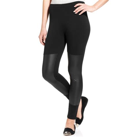 Jessica Simpson Front Faux Leather Panel Leggings In Black Lyst
