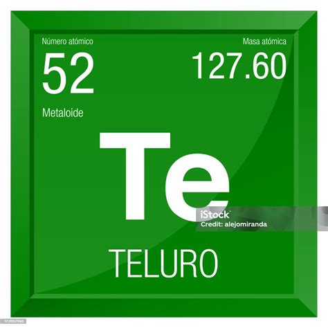 Ilustración De Símbolo De Teluro Telurio En Lengua Española Elemento Número 52 De La Tabla