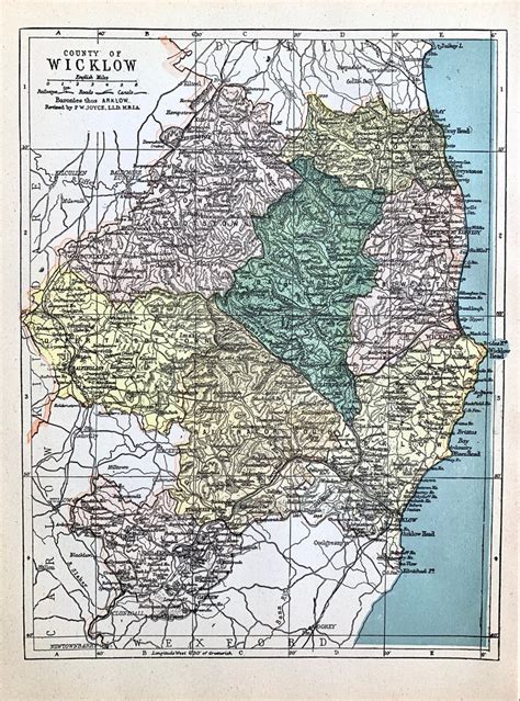 County Of Wicklow Map Original 1901 Atlas Of Ireland Bray Etsy
