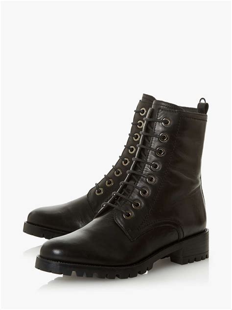 dune prestone leather cleated sole lace up hiker boots black at john lewis and partners