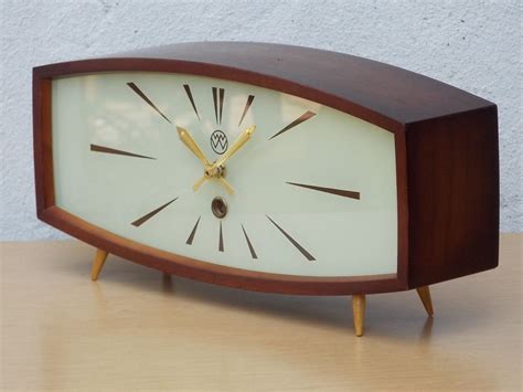 Wall barometer with clock estimate: MID CENTURY MODERN ATOMIC WOOD MANTEL CLOCK | Wood mantels ...