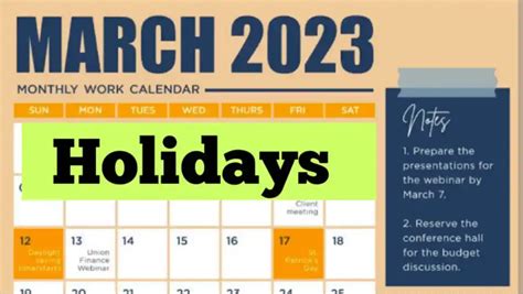 Holidays In March 2023 List Calendar Bank School