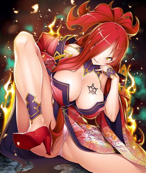 Rule 34 Astaroth Taimanin Asagi Big Breasts Demon Female Flame Gold Eyes Pink Panties Red