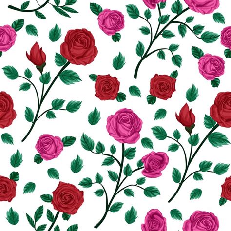 Patrón Sin Fisuras De Flor Floral Rosa Roja Y Rosa Vector Premium