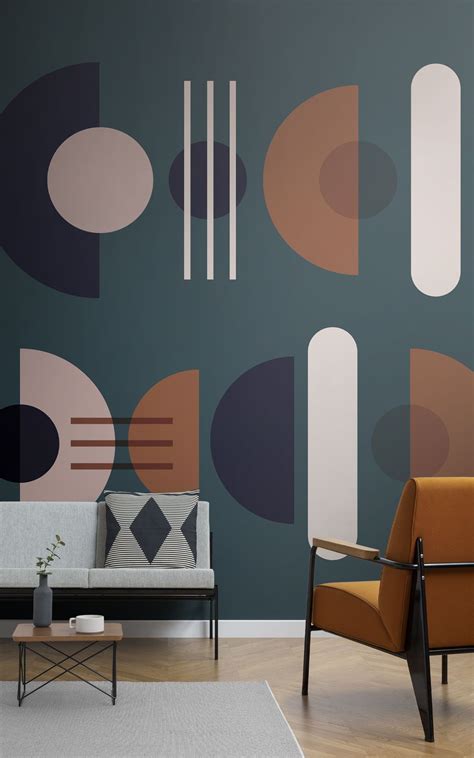 Green Mid Century Modern Wallpaper Geometric Design Muralswallpaper
