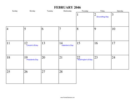 February 2046 Calendar