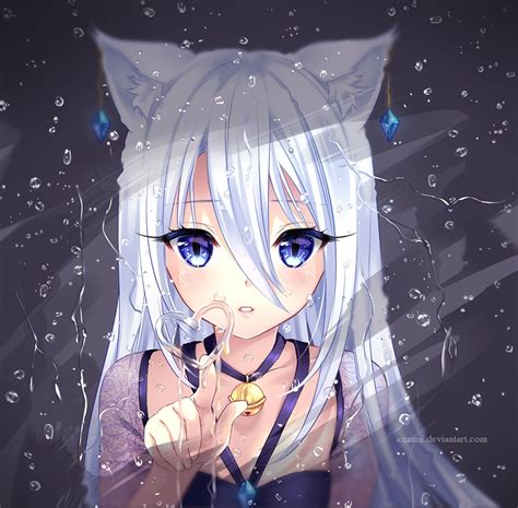 Anime 1400x1374 Anime Girls Cat Ears Cat Eyes White Hair Water Water Drops Deviantart Blue Eyes