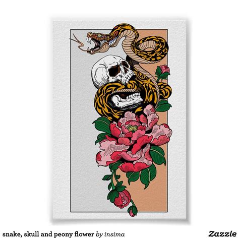 Snake Skull And Peony Flower Poster Zazzle Peony Flower Flower