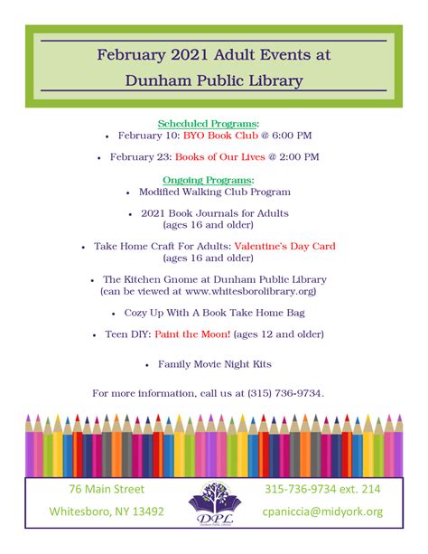 Here Are Our Programs For February Dunham Public Library Facebook