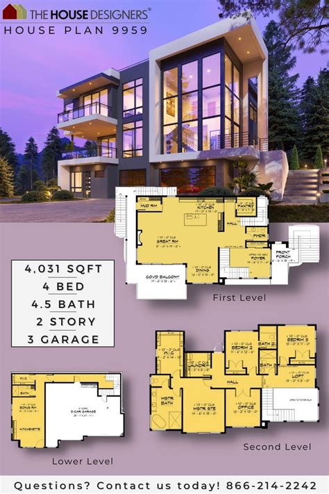 Beautiful Contemporary Style House Plan 9959 Seagram Mansion Floor