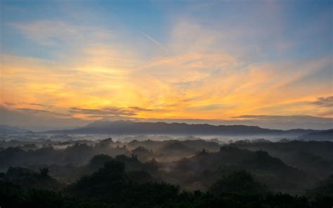 Sunset On The Foggy Mountains Hd Desktop Wallpaper Widescreen High