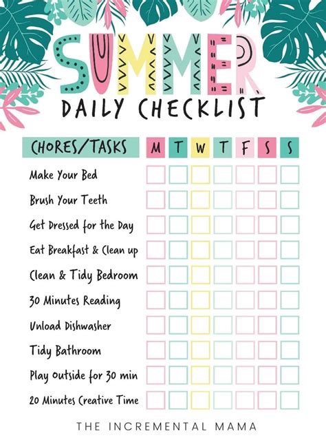 3 Free Summer Chore Chart Downloadable Printables For Kids Crystal