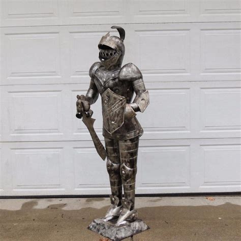 Vintage Life Size 5 Ft Tall Tin Metal Medieval Knight In Armor Statue