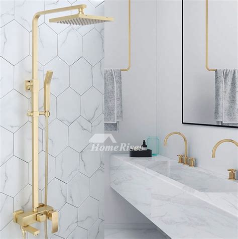 Brushed Brass Gold Shower Fixtures Full Body Wall Mount Tub Faucet With