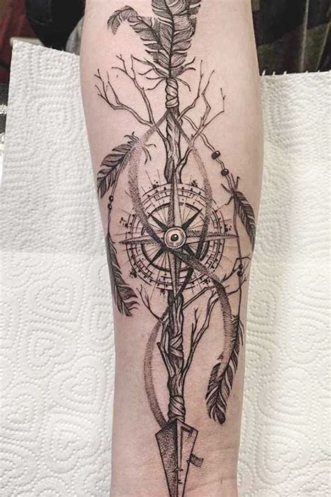 Arrow Compass Tattoo Idea With Nature Theme Naturetattoo Compasstattoo ★ Simple And