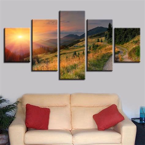 Printing Hd Frames Modular Canvas Picture Art 5 Pieces Path Mountain