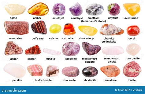 Set Of Various Gemstones With Names Isolated Stock Image Image Of