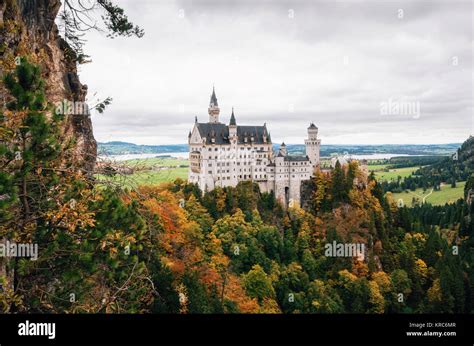Neuschwanstein Castle In Colorful Autumn Day In Bavaria Germany Stock