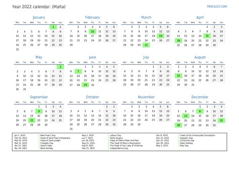 Calendar For 2022 With Holidays In Malta Print And Download Calendar