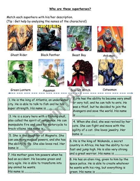 Reading Comprehension Superhero Abilities Esl Worksheet By Ironlad